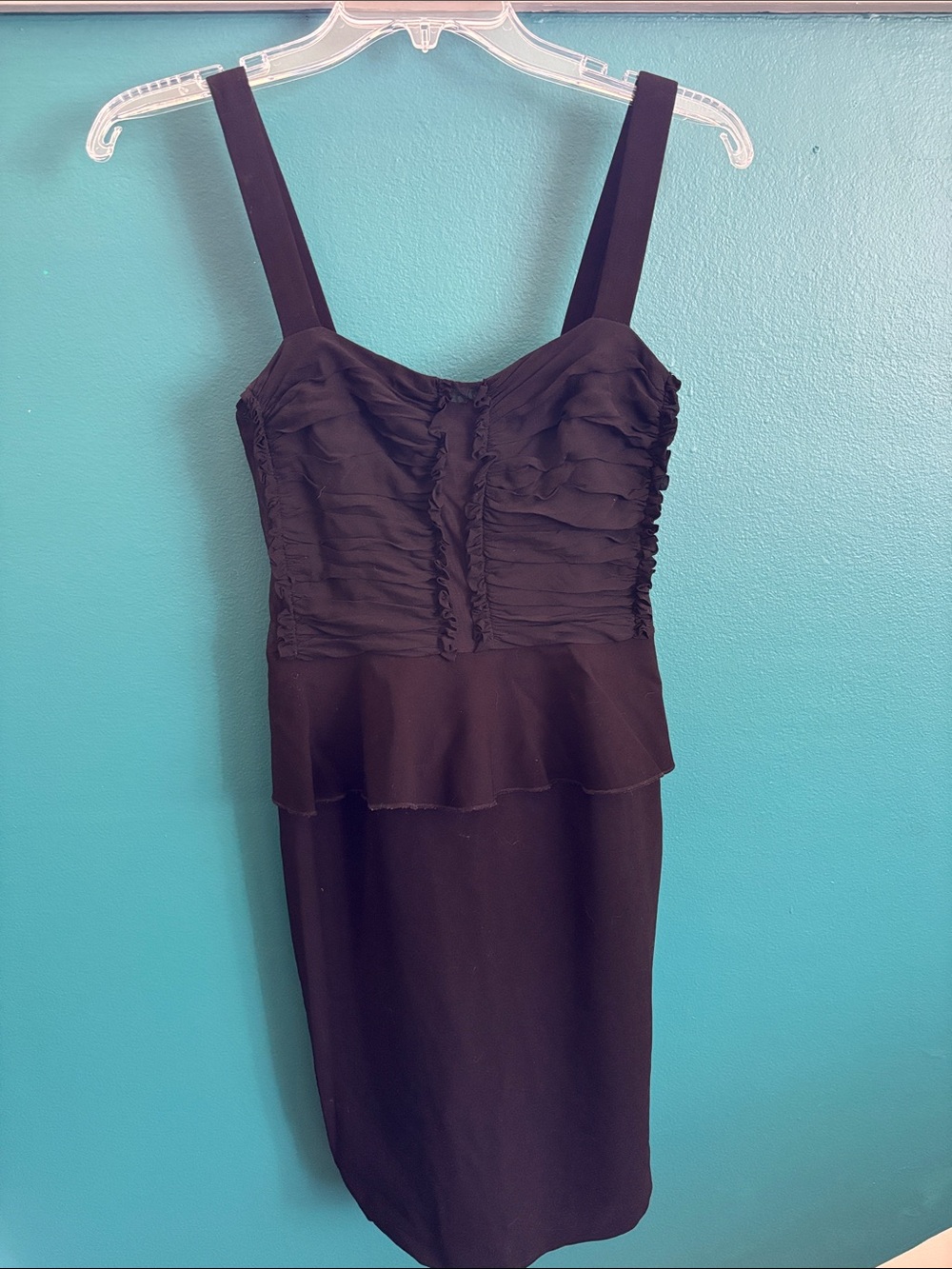 Black Ruched Bodice Peplum Dress